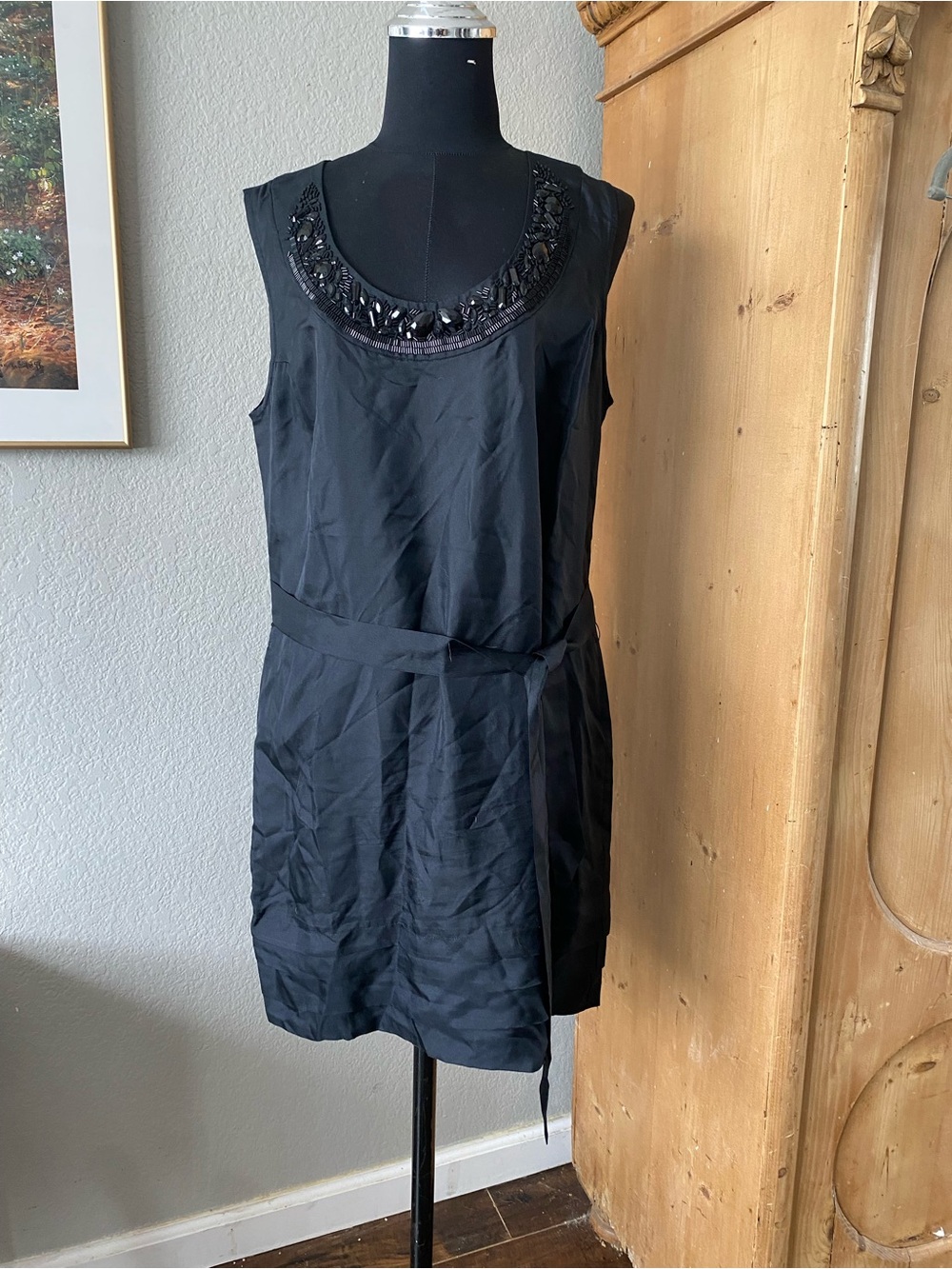 Banana Republic Black Sleeveless Beaded Collar Mini Dress